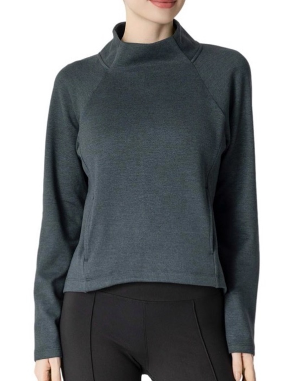 [🟡 Bundle 5 items for $25] 
Heathered Slate Mock Neck Athletic Top